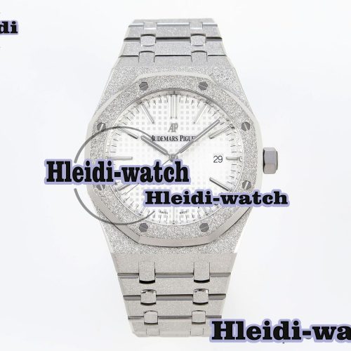 Audermars Piguet Royal Oak 41mm Frosted SS APSF 1:1 Best Edition White Textured Dial on SS Bracelet SA3120 Super Clone