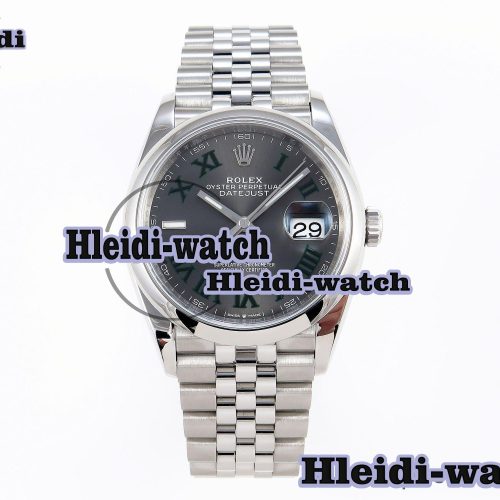 ROLEX DATEJUST 36 SS 126200 VSF 1:1 BEST EDITION 904L STEEL GRAY DIAL GREEN ROMAN ON JUBILEE BRACELET VS3235