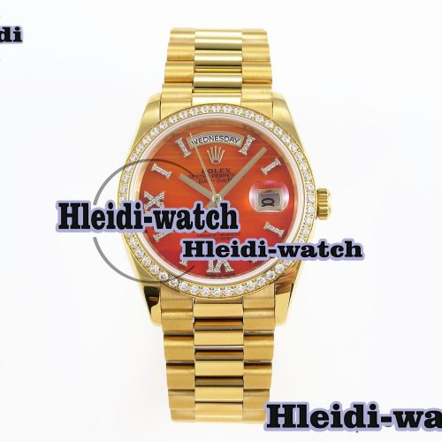 Rolex DayDate 36mm YG/YG Pres Dia Orange Gradient Dial RAF