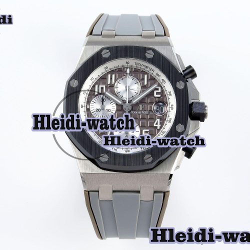 AUDEMARS PIGUET ROYAL OAK OFFSHORE 42MM SS APF 1:1 BEST EDITION BROWN DIAL CERAMIC BEZEL ON GRAY RUBBER STRAP