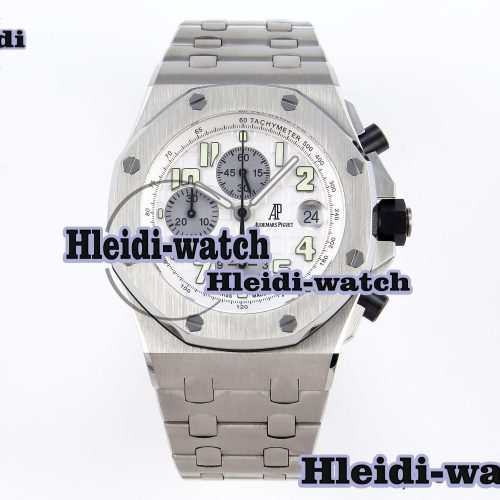 AUDEMARS PIGUET ROYAL OAK OFFSHORE 42MM SS APF 1:1 BEST EDITION WHITE/SILVER DIAL ON SS BRACELET STRAP