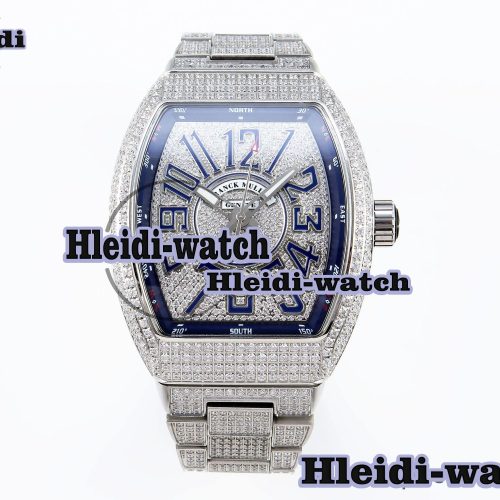 Franck Muller Vanguard SS Full Diamonds ABF Best Edition Diamonds Blue Dial on Diamonds Bracelet