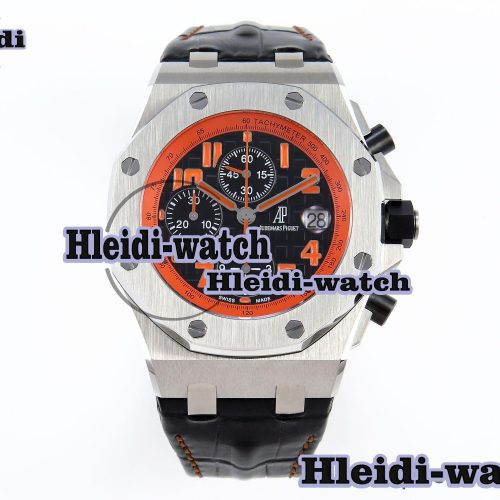 Audermars Piguet Royal Oak Offshore 42mm SS APF 1:1 Best Edition Black Dial Orange Markers on Black Leather Strap