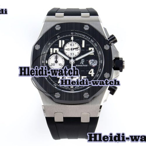 Audermars Piguet Royal Oak Offshore 42mm SS APF 1:1 Best Edition Black Dial White Markers Ceramic Bezel on Black Rubber Strap