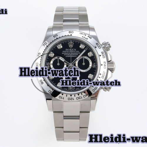 Rolex Daytona 116509 SS OMF Best Edition Black Diamonds Dial on SS Bracelet A7750 (Slim Movement)