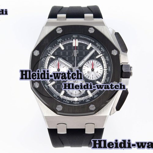 Audermars Piguet Royal Oak Offshore 44mm SS Black Ceramic Bezel APF 1:1 Best Edition Black/Silver Dial on Black Rubber Strap