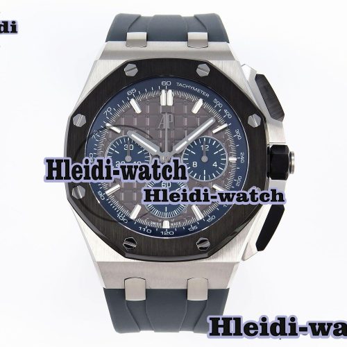 Audermars Piguet Royal Oak Offshore 44mm SS Black Ceramic Bezel APF 1:1 Best Edition Gray/Blue Dial on Gray Rubber Strap