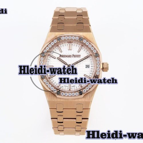 Audermars Piguet Lady Royal Oak 33mm RG 8F 1:1 Best Edition White Dial Diamonds Bezel on RG Bracelet Swiss Quartz