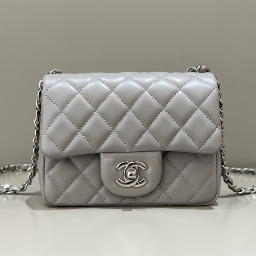 Chanel 17cm Bag Grey Lamskin Leather For God Factory