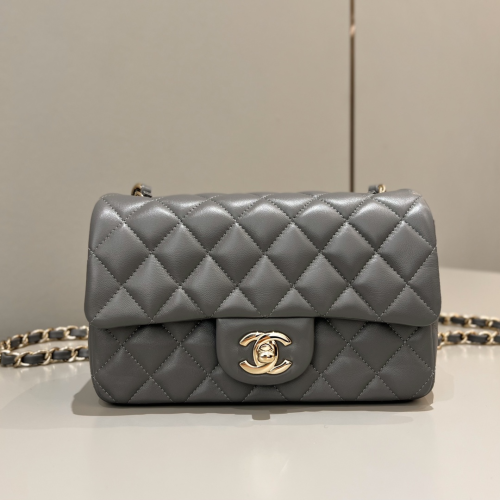 Chanel 20cm Bag Grey Lamskin Leather For God Factory