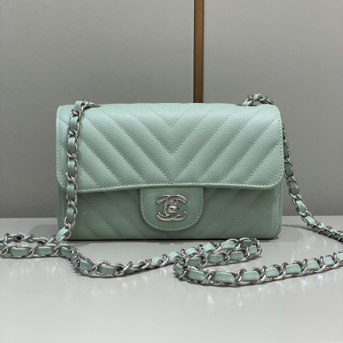 Chanel 20cm Bag Green Small Caviar Leather For God Factory