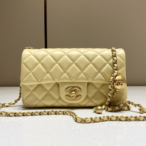 Chanel 20cm Bag Gold Ball Yellow Lamskin For God Factory