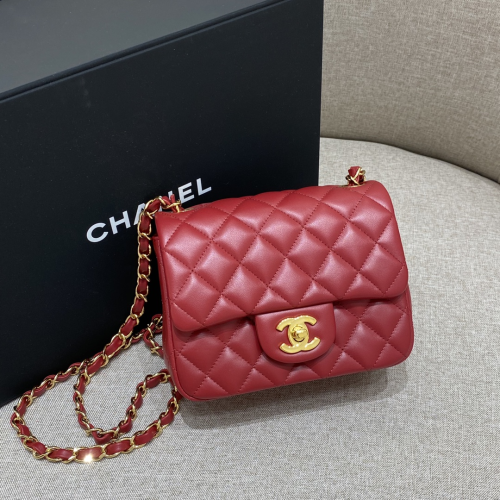 Chanel 17cm Bag Red Lamskin Leather For God Factory