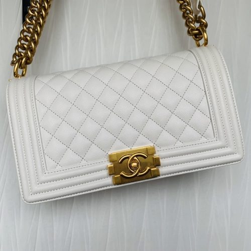 25cm Medium Boy White Small Caviar Leather -187 King Version