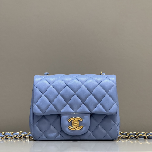 Chanel 17cm Bag Blue Lamskin Leather For God Factory