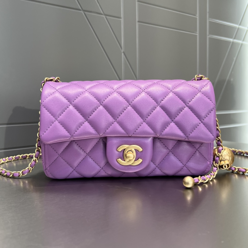 Chanel 20cm Bag Gold Ball Purple Lamskin For God Factory