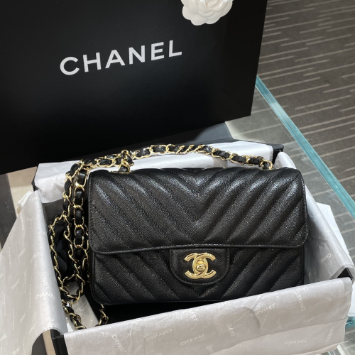 Chanel 20cm Bag Black Small Caviar Leather For God Factory