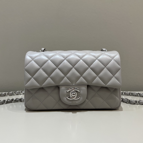 Chanel 20cm Bag Grey Lamskin Leather For God Factory