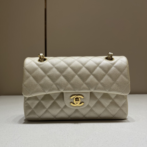 Chanel 23cm Bag Champagne Small Caviar Leather For God Factory