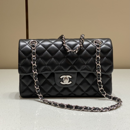 Chanel 23cm Bag Black Lamskim Leather For God Factory