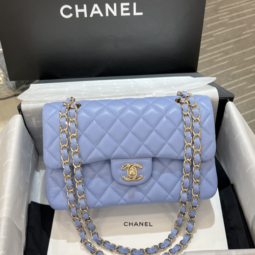 Chanel 23cm Bag Blue Lamskin Leather For God Factory