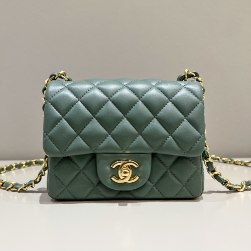 Chanel 17cm Bag Green Lamskin Leather For God Factory