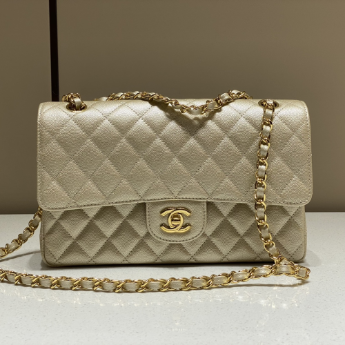 Chanel 25cm Bag Champagne Small Caviar Leather For God Factory