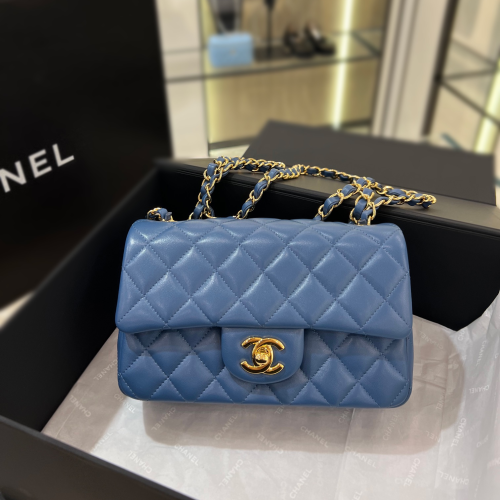 Chanel 20cm Bag Blue Lamskin Leather For God Factory