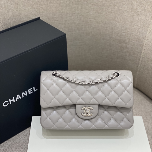 Chanel 23cm Bag Grey Lamskin Leather For God Factory