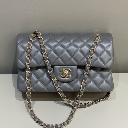 Chanel 23cm Bag Grey Lamskin Leather For God Factory