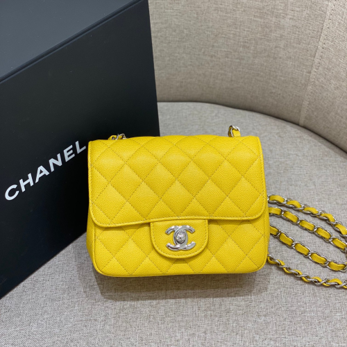 Chanel 17cm Bag Yellow Small Caviar Leather For God Factory