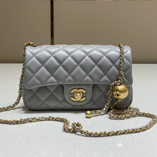 Chanel 20cm Bag Gold Ball Grey Lamskin For God Factory