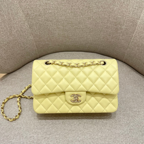 Chanel 23cm Bag Yellow Lamskin Leather For God Factory