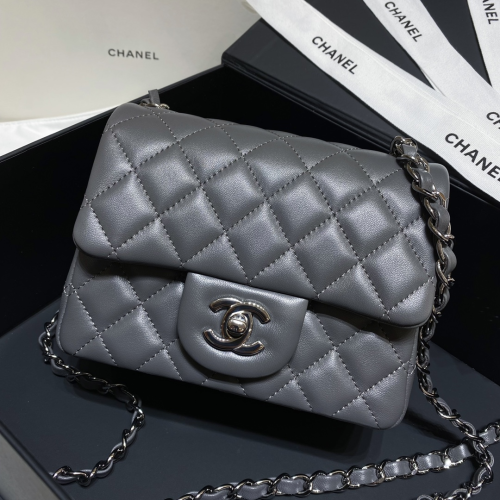 Chanel 17cm Bag Grey Lamskin Leather For God Factory