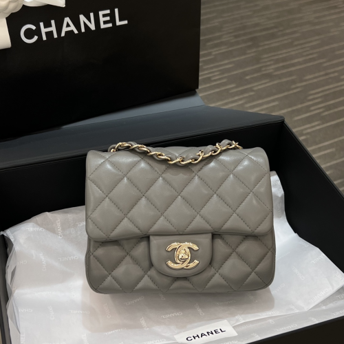 Chanel 17cm Bag Grey Lamskin Leather For God Factory