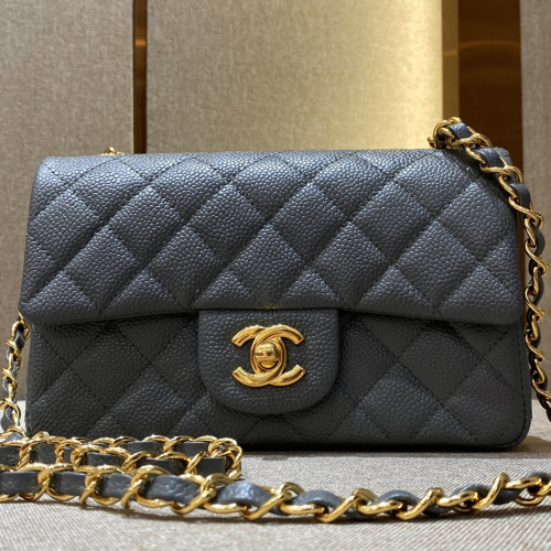 Chanel 20cm Bag Grey Caviar Leather For God Factory