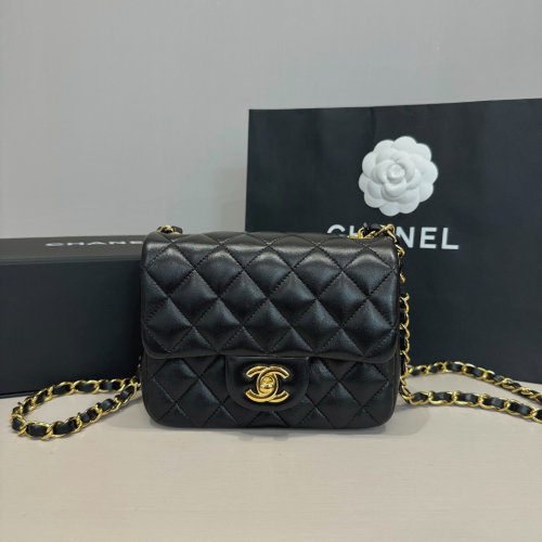 Chanel 17cm Bag Black Lamskin Leather For God Factory