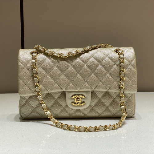 Chanel 25cm Bag Champagne Small Caviar Leather For God Factory