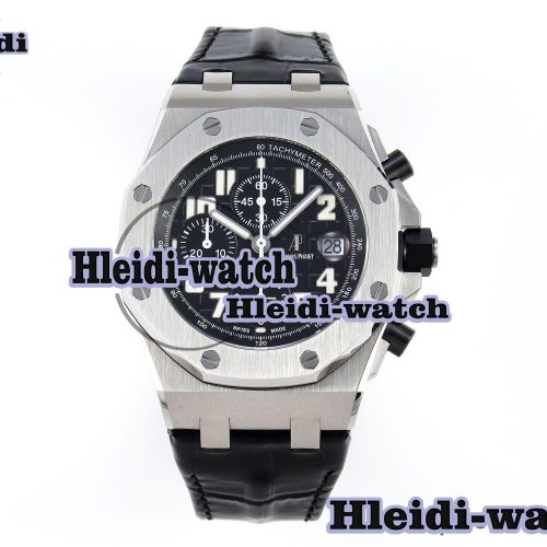 Audermars Piguet Royal Oak Offshore 42mm SS APF 1:1 Best Edition Black Dial White Markers on Black Leather Strap