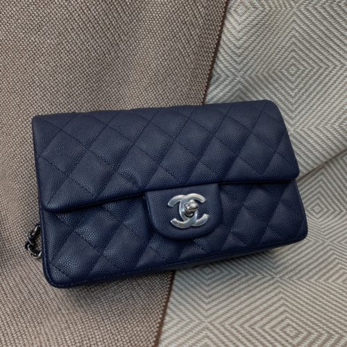 20cm cf navy small caviar leather silver hardware 187 king