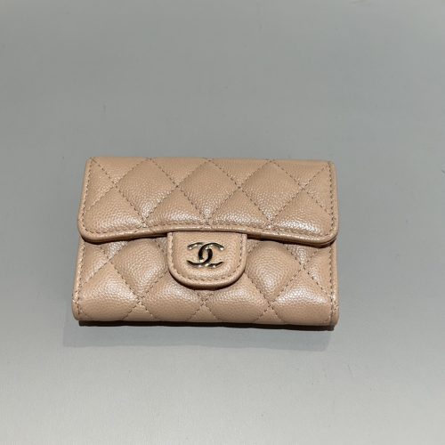 New Cardholder dark beige small caviar light gold hardware 187 king