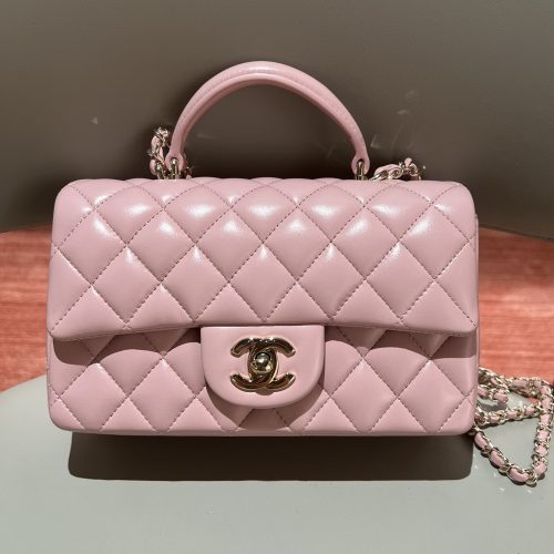 Mini Flap 20cm bag top handle Pink Lamskin 187 king