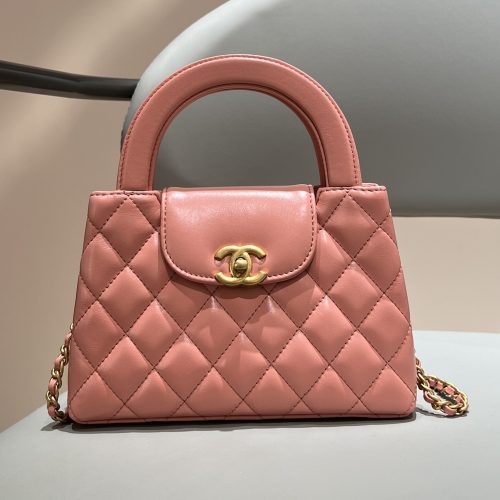 23K Kelly Bag Mini Coral Pink Shiny Aged Calfskin Leather -187 King Version