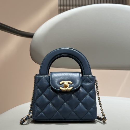 23K Kelly Bag Nano Blue Shiny Aged Calfskin Leather -187 King Version