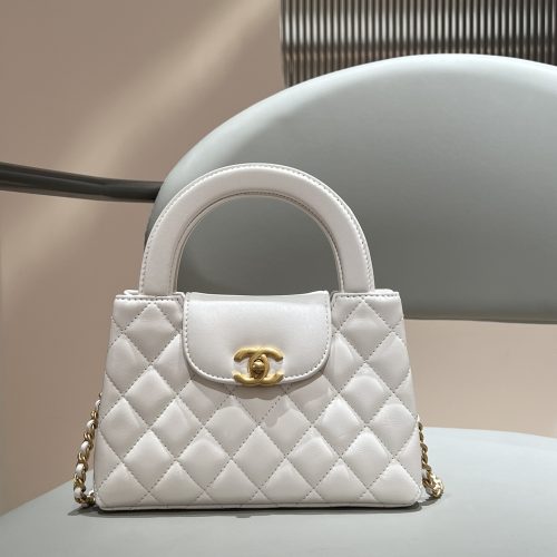 23K Kelly Bag Mini White Shiny Aged Calfskin Leather -187 King Version