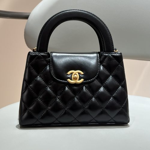 23K Kelly Bag mini Black Shiny Aged Calfskin Leather -187 King Version