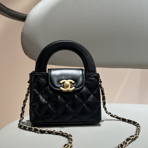 23K Kelly Bag Nano Black Shiny Aged Calfskin Leather -187 King Version