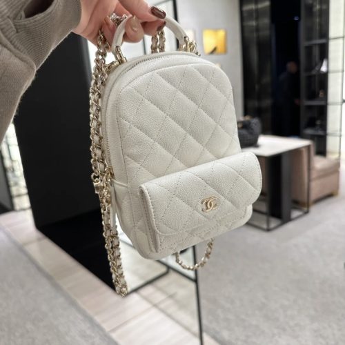 Mini CC White Quilted Caviar Leather Backpack 187 king