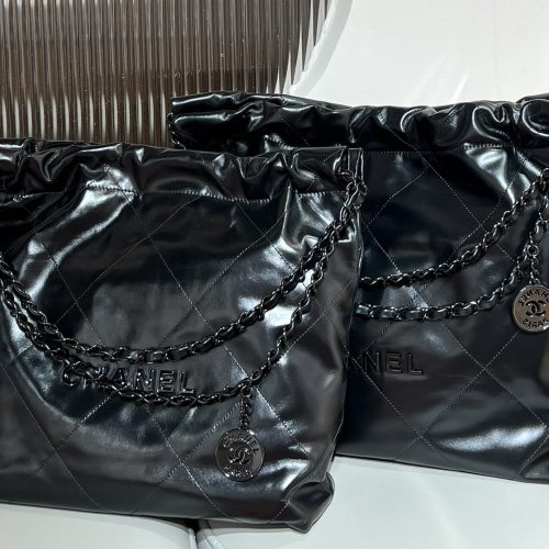 22 Bag  All Black Shiny Calfskin Leather -187 King Version