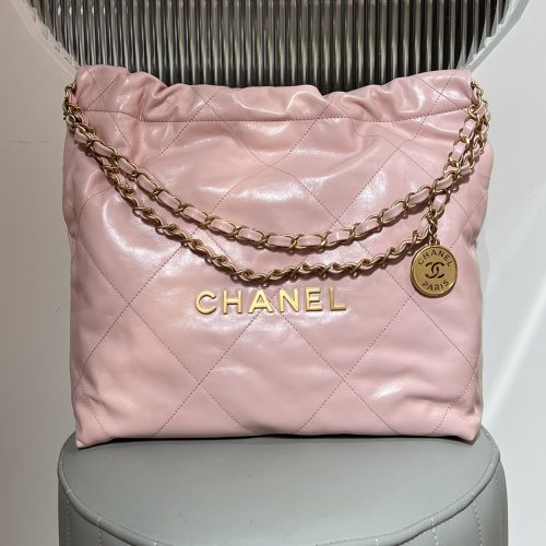 22 Bag Light Pink Shiny Calfskin Leather Gold hardware-187 King Version